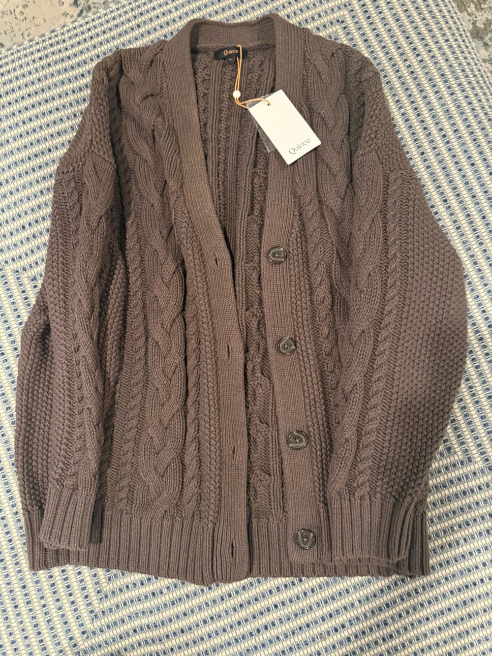Quince Men's Cable-Knit Button Cardigan - Brown